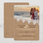 Rustieke Burlap Lace foto bruiloft uitnodiging (Voorkant / Achterkant)