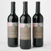 Rustieke Burlap Lace Gold Confetti en bloemen Wijn Etiket (Flessen)