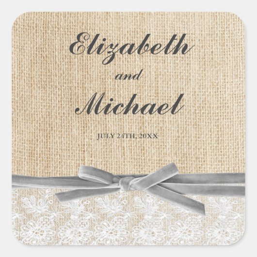 Rustieke Burlap Lace Grey Lint Favor Label (Voorkant)