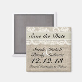 Rustieke Burlap Lace Ivory Save the Date Magnet (Voorkant / Achterkant)