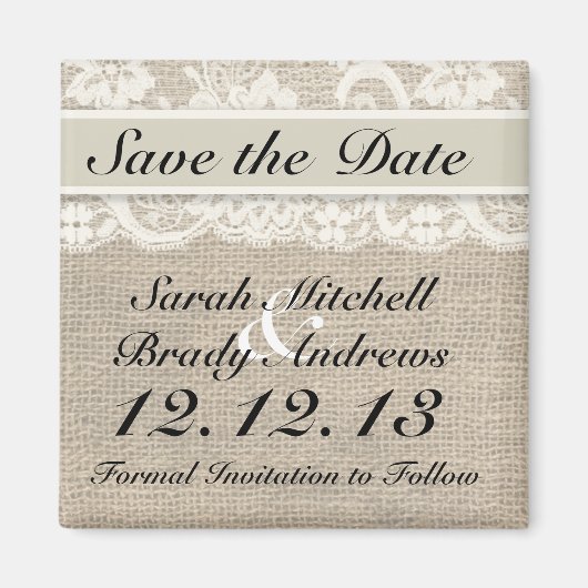 Rustieke Burlap Lace Ivory Save the Date Magnet (Voorkant)
