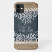 Rustieke Burlap Lace krijtbord gepersonaliseerd Case-Mate iPhone Case (Achterkant)