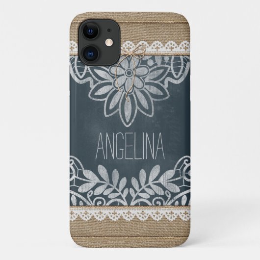 Rustieke Burlap Lace krijtbord gepersonaliseerd Case-Mate iPhone Case (Achterkant)