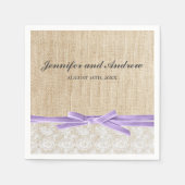 Rustieke Burlap Lace Lavender Ribbon Wedding Servetten (Voorkant)