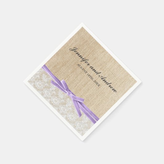 Rustieke Burlap Lace Lavender Ribbon Wedding Servetten (Hoek)