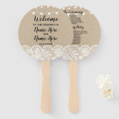 Rustieke Burlap Lace Lights Trouwprogramma Fan Handwaaier (Voorkant en achterkant)