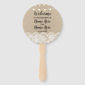 Rustieke Burlap Lace Lights Trouwprogramma Fan Handwaaier (Voorkant)