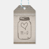 Rustieke Burlap Lace Mason Jar Hart Bruiloft Cadeaulabel (Voorkant)