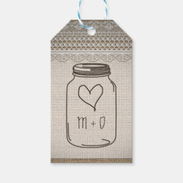 Rustieke Burlap Lace Mason Jar Hart Bruiloft Cadeaulabel