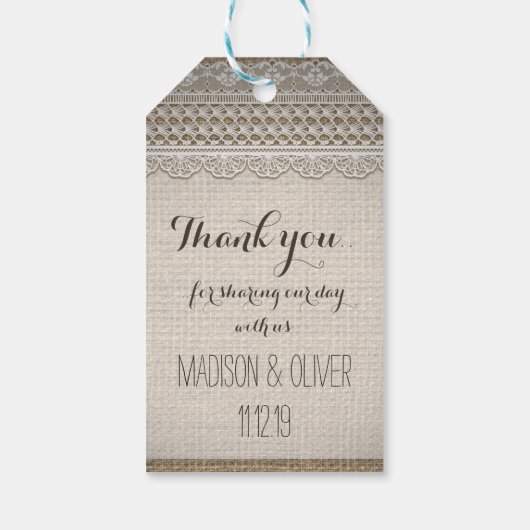 Rustieke Burlap Lace Mason Jar Hart Bruiloft Cadeaulabel (Achterkant)