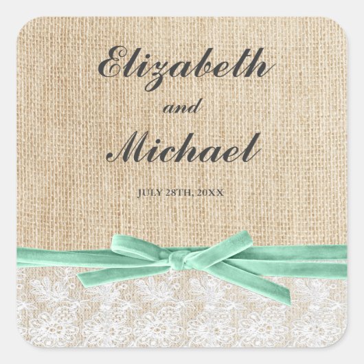 Rustieke Burlap Lace Mint Lint Favor Label (Voorkant)