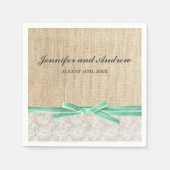 Rustieke Burlap Lace Mint Ribbon Wedding Servet (Voorkant)