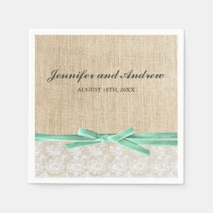 Rustieke Burlap Lace Mint Ribbon Wedding Servet