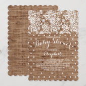 Rustieke Burlap Lace Neutral Baby shower Invitatio Kaart (Voorkant / Achterkant)