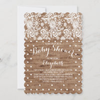 Rustieke Burlap Lace Neutral Baby shower Invitatio