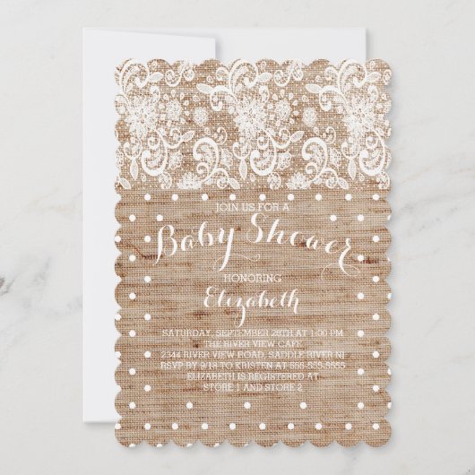 Rustieke Burlap Lace Neutral Baby shower Invitatio Kaart (Voorkant)