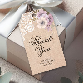 Rustieke Burlap Lace Pink Floral Dank u Cadeaulabel