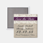 Rustieke Burlap Lace Plum Save the Date Magnet (Voorkant / Achterkant)