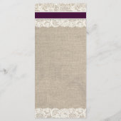 Rustieke Burlap & Lace Plum Wedding Menu (Achterkant)