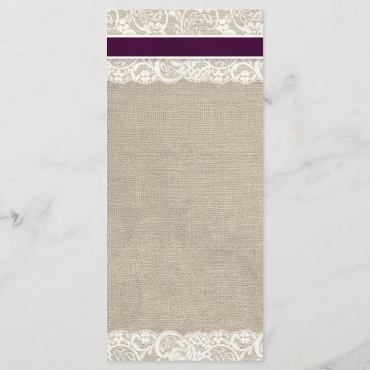 Rustieke Burlap & Lace Plum Wedding Menu (Achterkant)