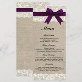 Rustieke Burlap & Lace Plum Wedding Menu (Voorkant / Achterkant)