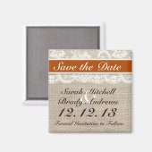 Rustieke Burlap Lace Sinaasappel Save the Date Mag Magneet (Voorkant / Achterkant)