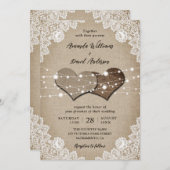 Rustieke Burlap Lace String Lights Bruiloft Kaart (Voorkant / Achterkant)
