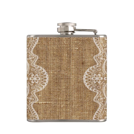 Rustieke Burlap Lace Wedding Beste Man Heupfles (Achterkant)