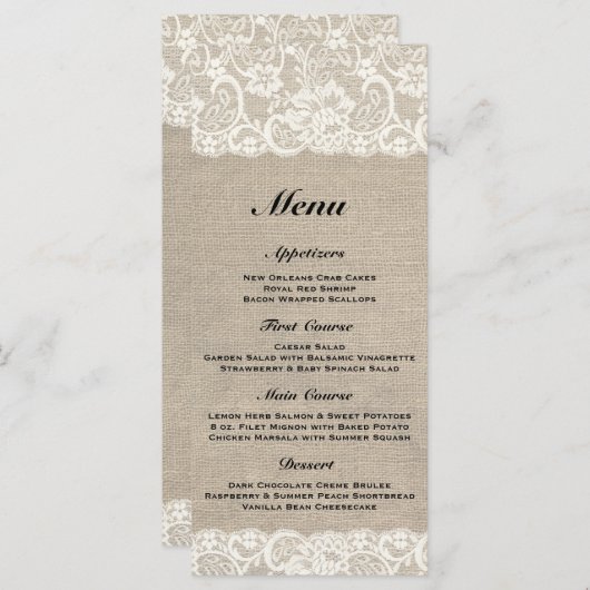Rustieke Burlap & Lace Wedding Menu (Voorkant / Achterkant)