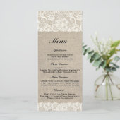 Rustieke Burlap & Lace Wedding Menu (Staand voorkant)