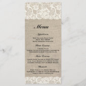 Rustieke Burlap & Lace Wedding Menu (Voorkant)