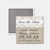 Rustieke Burlap Lace White Save the Date Magnet (Voorkant / Achterkant)