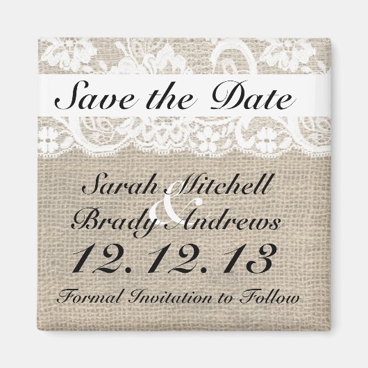 Rustieke Burlap Lace White Save the Date Magnet (Voorkant)
