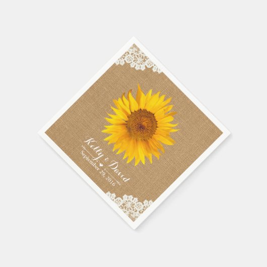 Rustieke Burlap & Lace Zonnebloem bruiloft Servetten (Hoek)