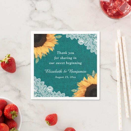 Rustieke Burlap Lace Zonnebloem en Blauwgroen brui Servet (Insitu)