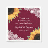 Rustieke Burlap Lace Zonnebloem en Bourgondische b Servet (Voorkant)