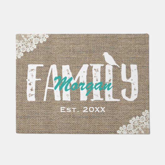Rustieke Burlap Laced familienaam Monogram Deurmat (Voorkant)
