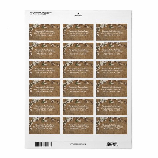 rustieke burlap land bruiloft adresetiketten etiket (Full Sheet)