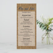 Rustieke Burlap Land Bruiloft Menu Script (Staand voorkant)