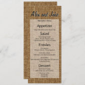 Rustieke Burlap Land Bruiloft Menu Script (Voorkant / Achterkant)