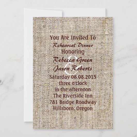 Rustieke  burlap land Repetitie diner Kaart (Achterkant)