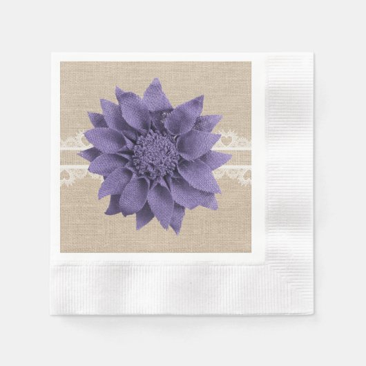 Rustieke Burlap Lavendel Flower Wedding Servetten (Voorkant)