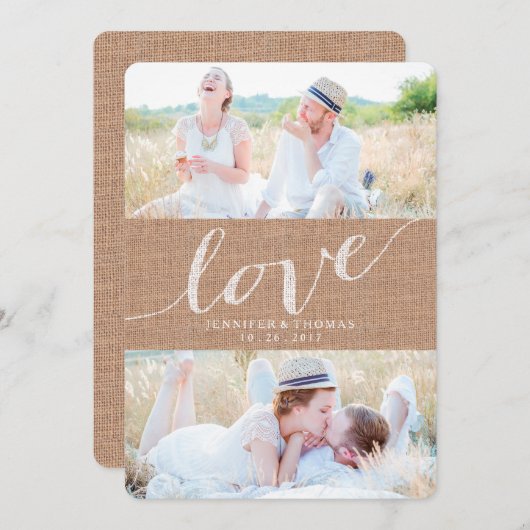 RUSTIEKE BURLAP LIEFDE | DE DATUM OPSLAAN SAVE THE DATE (Voorkant / Achterkant)