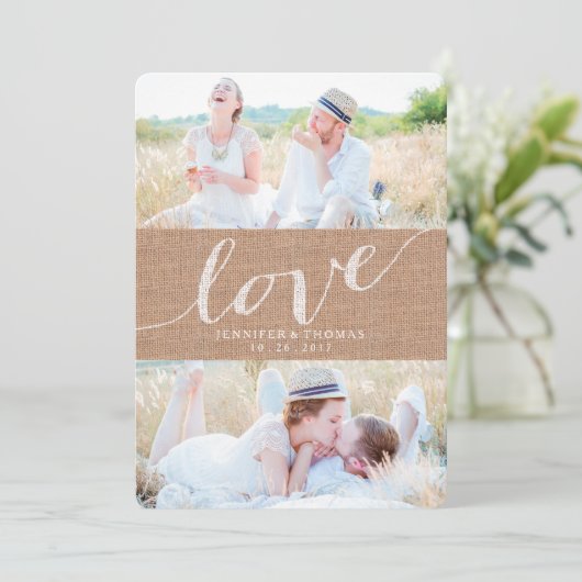 RUSTIEKE BURLAP LIEFDE | DE DATUM OPSLAAN SAVE THE DATE (Staand voorkant)