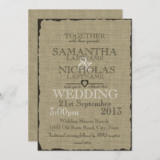 Rustieke Burlap Look bruiloft 5x7 Kaart (Voorkant / Achterkant)