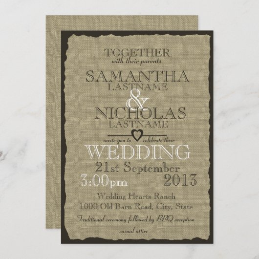 Rustieke Burlap Look bruiloft 5x7 Kaart (Voorkant / Achterkant)