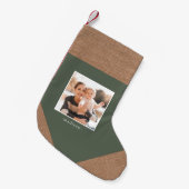 Rustieke Burlap Look Groene Kerst Fotoopslag Kleine Kerstsok (Voorkant (Hangend))