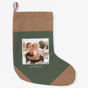 Rustieke Burlap Look Groene Kerst Fotoopslag Kleine Kerstsok
