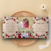 Rustieke Burlap Marsala Bloemen Foto Collage Bruil Drieluik Uitnodiging