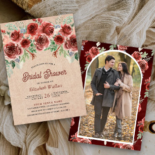 Rustieke Burlap Marsala Floral Foto Vrijgezellenfe Kaart